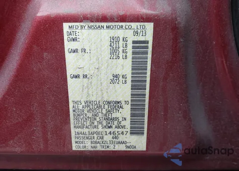 2014 Nissan Altima 2.5 Sl из США, поврежденный, VIN 1N4AL3AP0EC146547